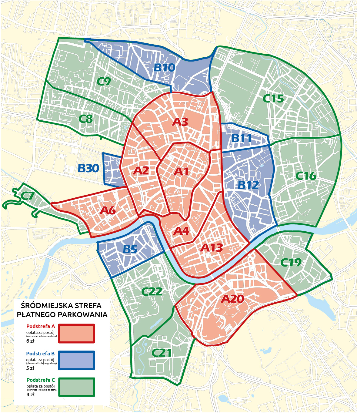 Mapa strefy Płatnego Parkowania w Krakowie - ujednolicenie oznaczeń w strefie